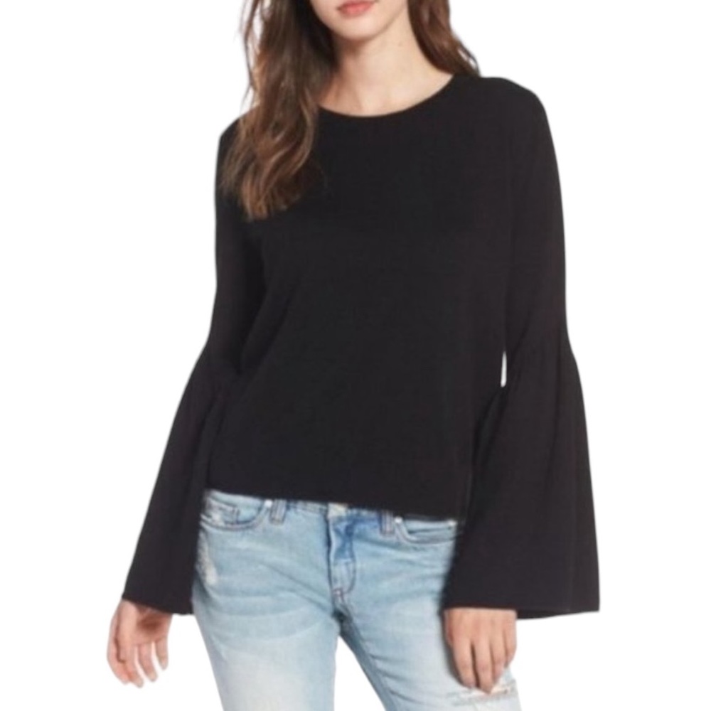 Anthropologie LEiTH Black Sweater Bell Sleeve Knit Sweater Sz S